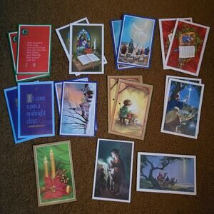 Vintage 1950s Christmas Cards Set of 19 Assorted Religious Scripture Bible Text